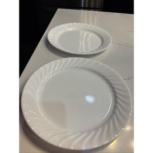 Set of 2 Corelle White Swirl Dinner Plates 10.25" Corning USA